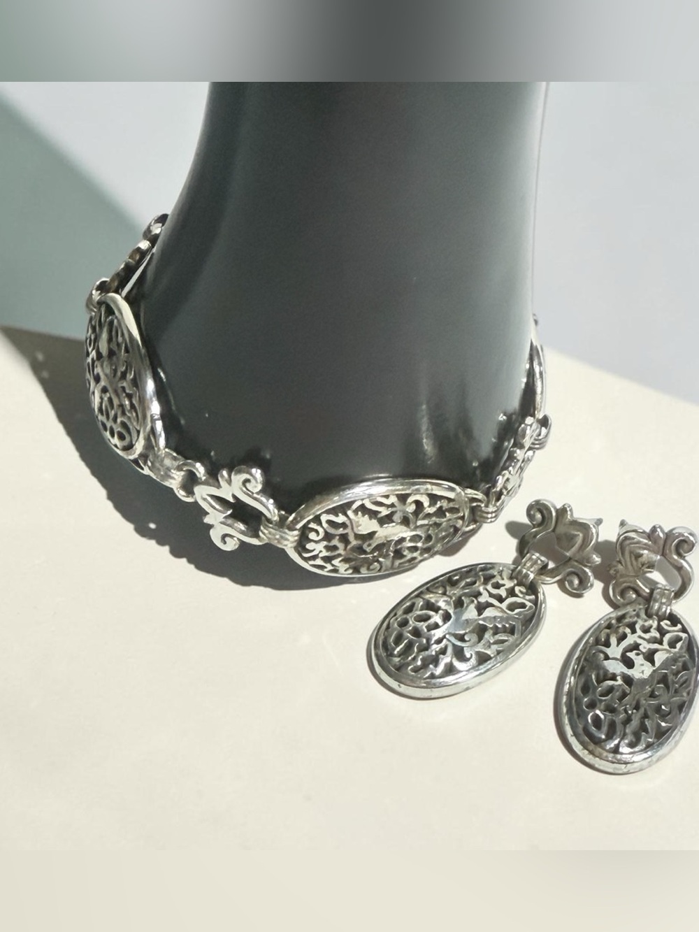 Brighton Song Bird Link Bracelet & Dangle Earrings Retired Silver Plate